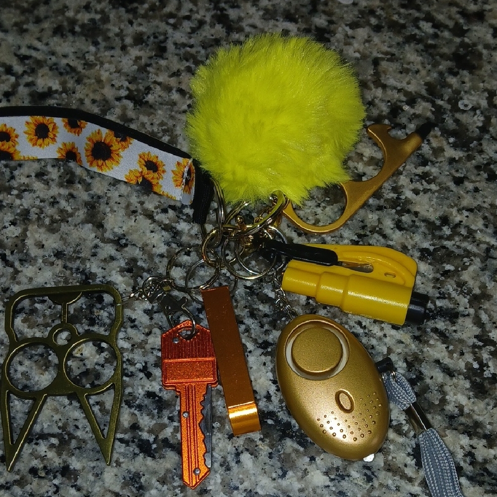 Yellow Pom Keychain with Safety Tools Great For Your Self  Or Your  Teenagers